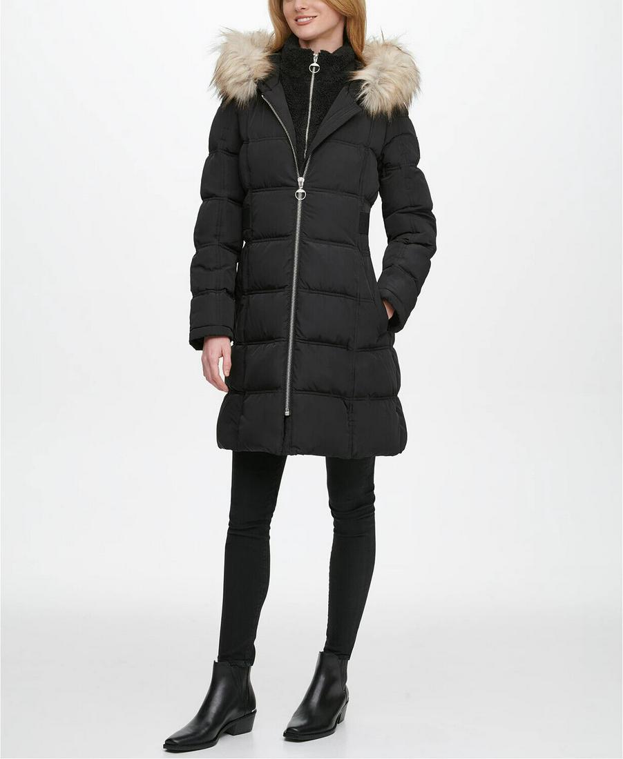 DKNY Fleece Lined Faux Fur Trim Hooded Black Puffer Coat B5809 Size XL: DKNY Fleece Lined Faux Fur Trim Hooded Black Puffer Coat B5809 Size XL Size: XL Accents: Fur Trim Style: Puffer Jacket Fabric Type: Fleece Outer Shell Material: Polyester Type: Coat Features: Hooded C