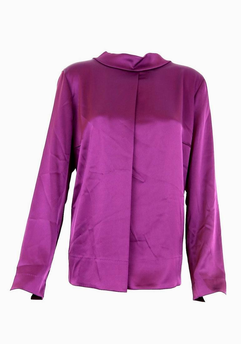 Escada Royal Purple Back Broach Satin Long Sleeve Blouse Top 18632 Size 46: Escada Royal Purple Back Broach Satin Long Sleeve Blouse Top 18632 Size 46 Pattern: Solid Sleeve Length: Long Sleeve Neckline: Mock Neck Occasion: Formal. Special Occasion Size: 46 Color: Purple Sleev