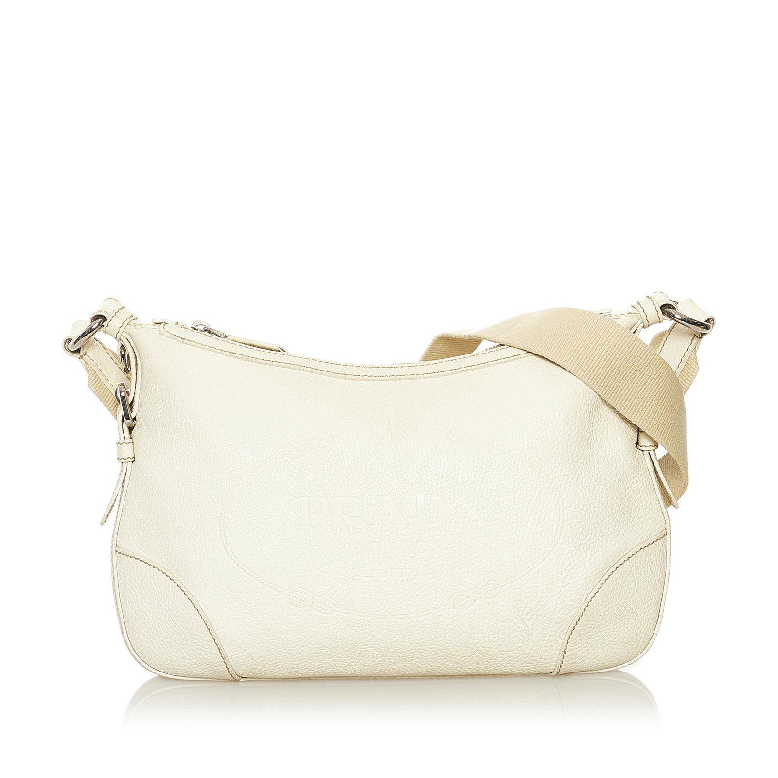 Prada Vitello Daino Logo Crossbody Bag: Prada Vitello Daino Logo Crossbody Bag This crossbody bag features a leather body an adjustable flat strap a top zip closure and an interior zip pocket. Brand: Prada Model: Vitello Daino Logo Crossbod