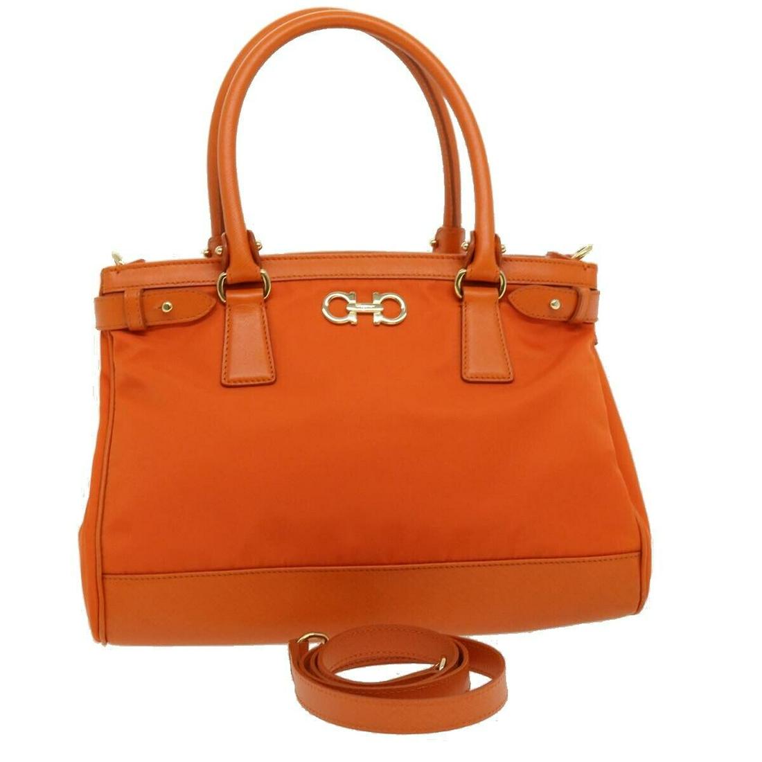 Salvatore Ferragamo Hand Bag Nylon Leather 2way Orange: Salvatore Ferragamo Hand Bag Nylon Leather 2way Orange Brand: Salvatore Ferragamo Style: Hand Bag Material: Nylon Exterior Color: Orange Bag Height: 8.5inch(Approx) / 21.5cm(Approx) Bag Depth: 9.1inch