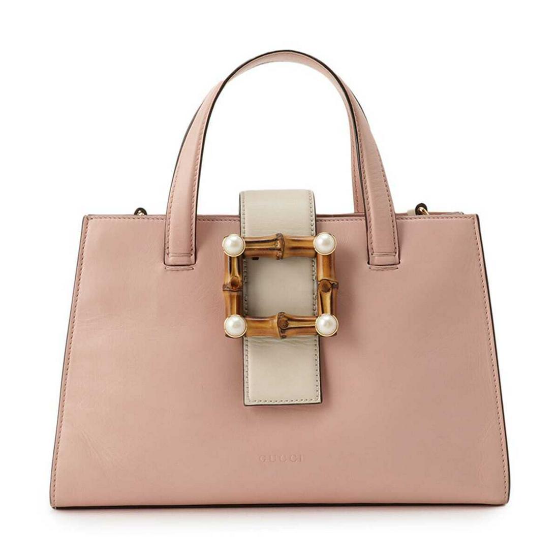 GUCCI Nymphair/Bamboo 453756 Pink Cream Leather Women's Handbag: GUCCI Nymphair/Bamboo 453756 Pink Cream Leather Women's Handbag Brand: GUCCI Style: Handbag Exterior Color: Pink Cream Exterior Material: Leather Model Number: 453756 Product Name: Nymphair/Bamboo Acc