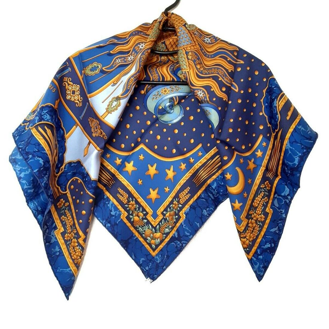 HERMES Carre 90 - Blue Dark yellow Multi Scarf: HERMES Carre 90 - Blue Dark yellow Multi Scarf Brand: HERMES Style: Scarf Color: Blue Dark yellow Multi Product Name: Carre 90 Accessories: None Type: Scarf C: Heavily Used The BIDHAUS Guarantee: All