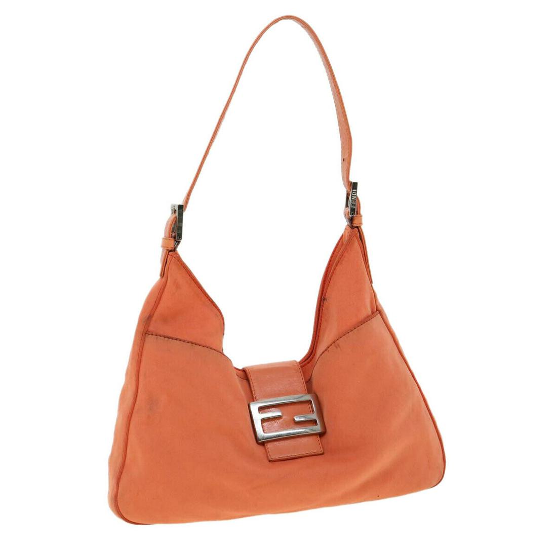FENDI Mamma Baguette Hand Bag Canvas Leather Orange: FENDI Mamma Baguette Hand Bag Canvas Leather Orange Brand: FENDI Style: Hand Bag Material: Canvas Exterior Color: Orange Bag Height: 8.7inch(Approx) / 22cm(Approx) Bag Depth: 1.6inch(Approx) / 4cm(App