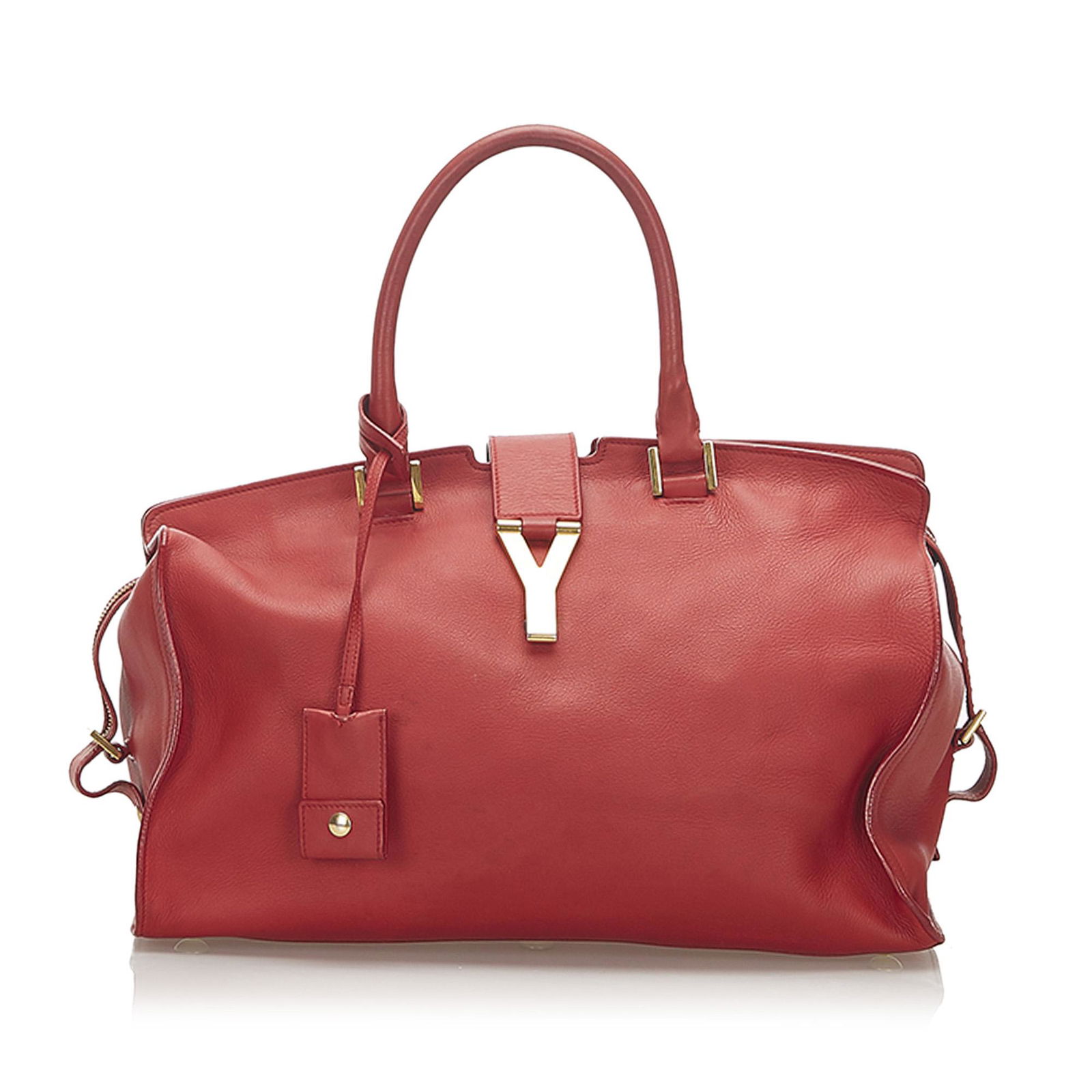 YSL Cabas Chyc Leather Handbag: YSL Cabas Chyc Leather Handbag The Cabas Chyc satchel features a leather body rolled leather handles a flat leather strap a top strap with a gold-tone Y hardware a top zip closure and an interior zip