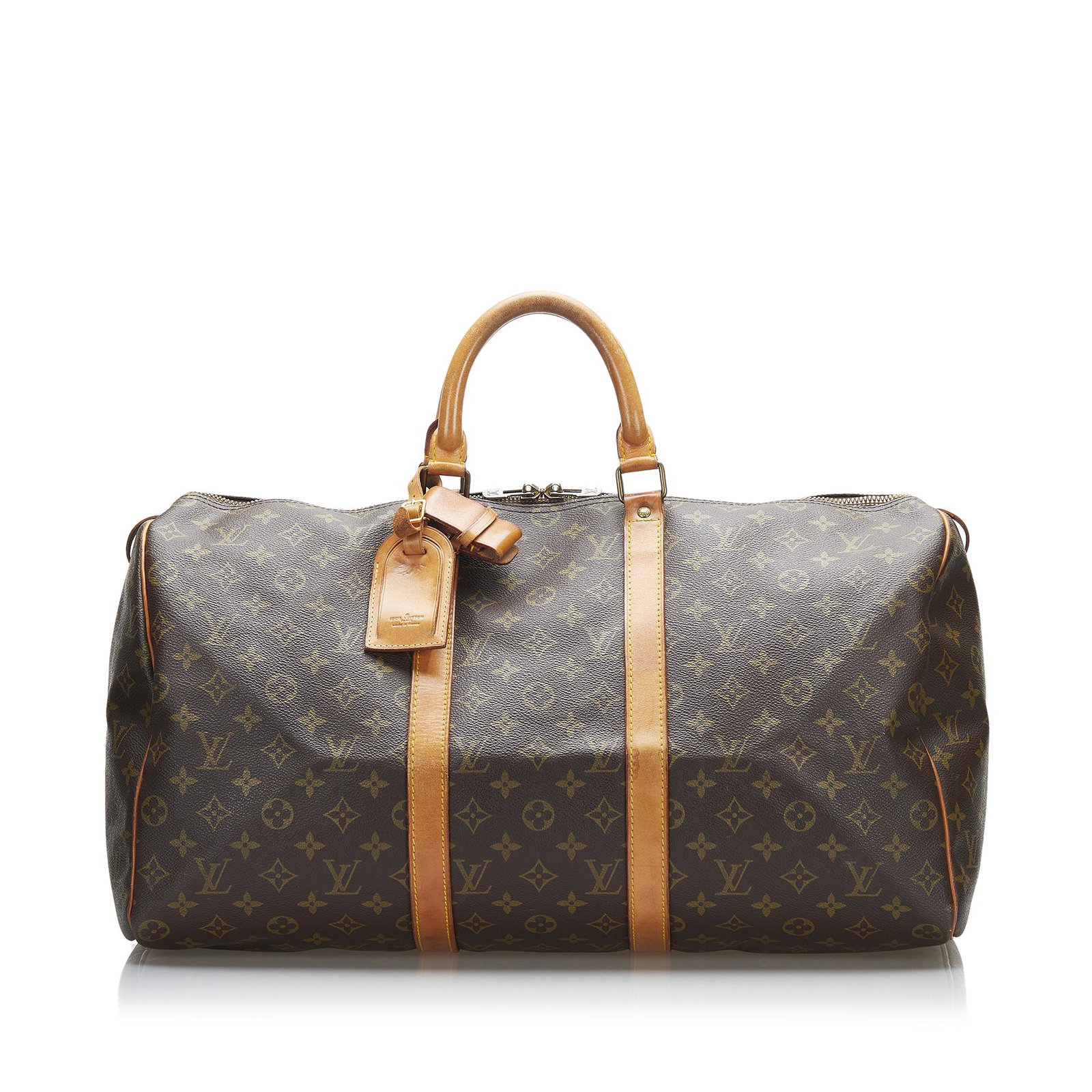 Louis Vuitton Monogram Keepall 50: Louis Vuitton Monogram Keepall 50 The Keepall 50 features a monogram canvas body rolled leather handles and a top zip closure. Brand: Louis Vuitton Model: Monogram Keepall 50 Origin: France Category: 