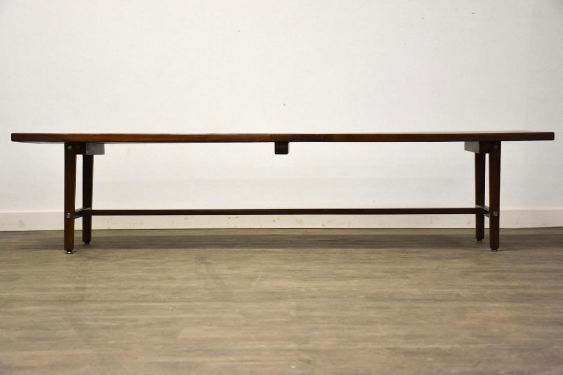 Solid Walnut Long MCM Coffee Table: Solid Walnut Long MCM Coffee Table A mid century modern long solid walnut coffee table with chrome accents. Professionally refinished. 78.75" wide. 19.25" deep. 17.5" tall. Dimensions: 78.75"W x 19.25