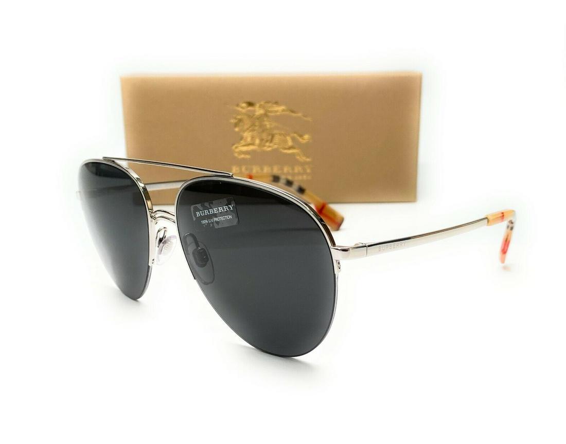 Burberry BE3113 1304 87 Silver Grey Lens Women's Pilot Sunglasses 59mm: Burberry BE3113 1304 87 Silver Grey Lens Women's Pilot Sunglasses 59mm Brand: Burberry Type: Sunglasses Frame Color: Silver New The BIDHAUS Guarantee: All items in this auction are guaranteed to be 10