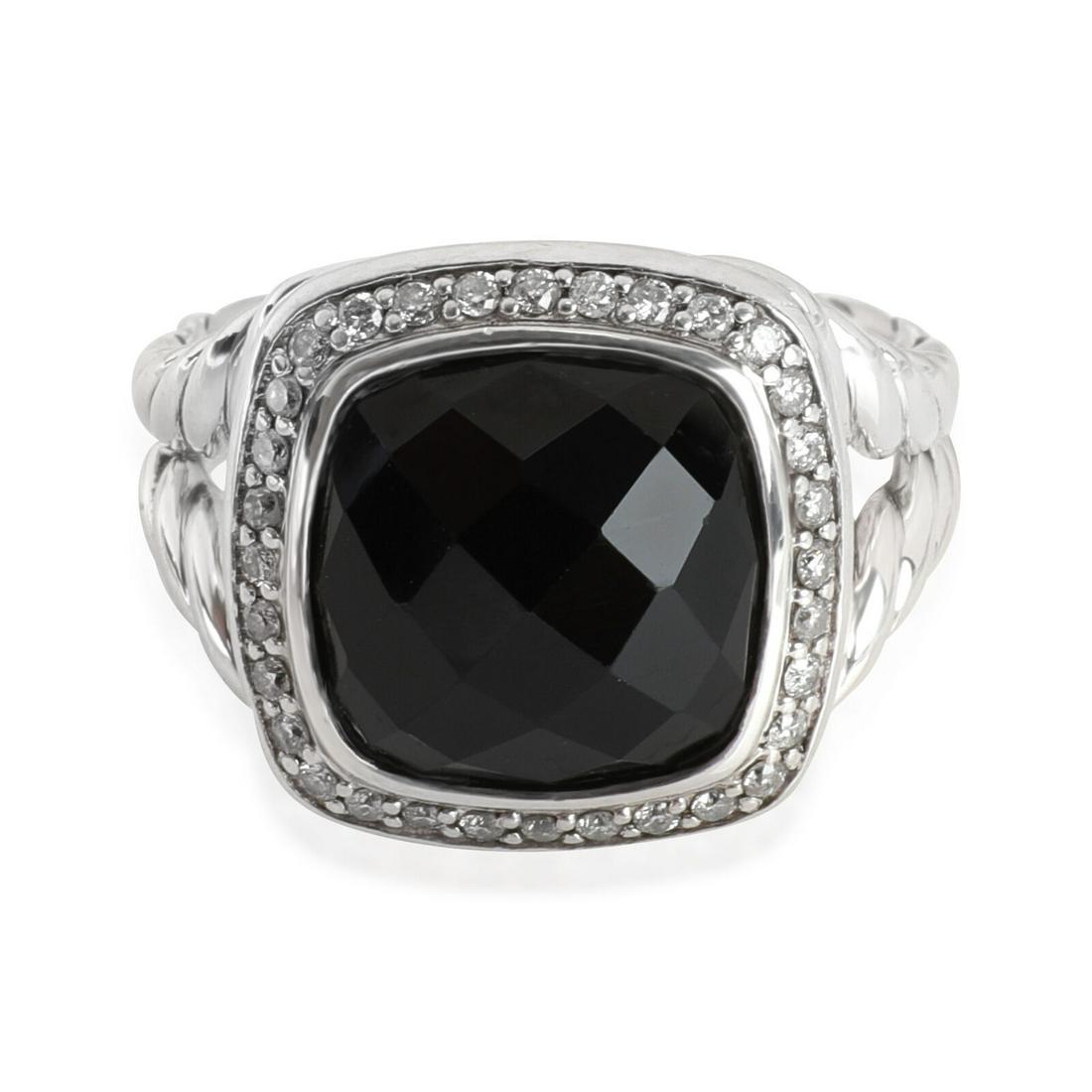David Yurman Albion Diamond & Black Onyx Ring in Sterling Silver: David Yurman Albion Diamond & Black Onyx Ring in Sterling Silver Shape: Round Side Stone Type: Diamond Side Stone Weight (Cts): 0.22 Main Stone: Onyx Metal Purity: 925 With Original Box/Packaging: No