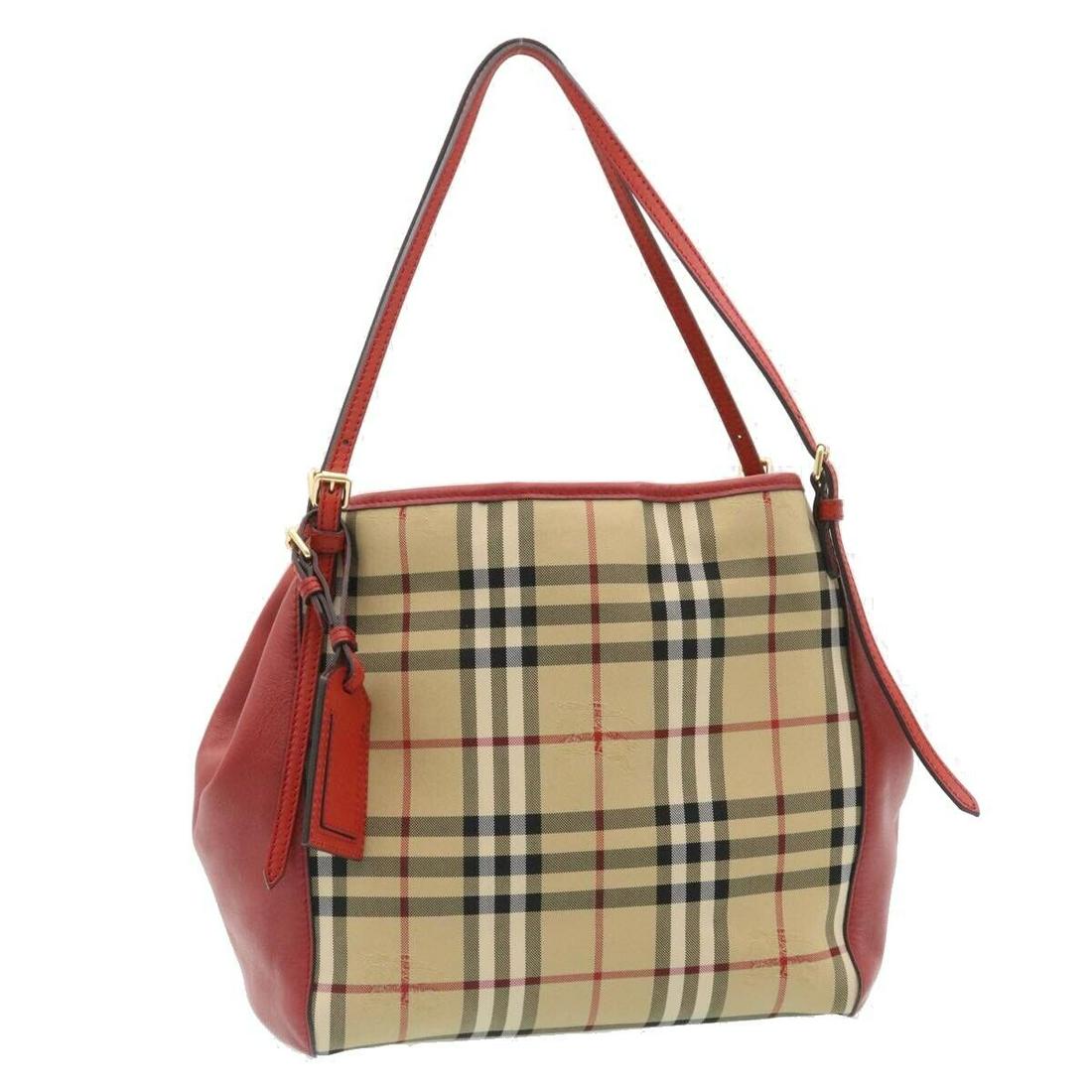 BURBERRY Nova Check Shoulder Bag Canvas Leather Beige Red: BURBERRY Nova Check Shoulder Bag Canvas Leather Beige Red Brand: BURBERRY Style: Shoulder Bag Material: Canvas Exterior Color: Beige / Red Bag Height: 10.6inch(Approx) / 27cm(Approx) Bag Depth: 6.3inc