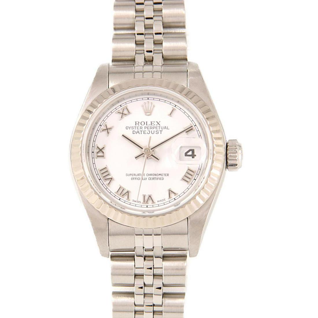ROLEX 79174 Datejust SSxWG Automatic: ROLEX 79174 Datejust SSxWG Automatic Brand: ROLEX Color: White Roman - Size: Case diameter 26mm Max Arm size: 17cm Accessories: With genuine box Type: Wristwatch B: Reasonable Wear and Tear The BIDHAU