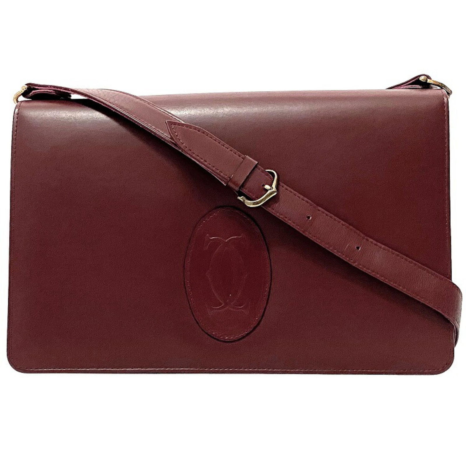 Cartier Shoulder Bag Bordeaux Must Leather Ladies Flap: Cartier Shoulder Bag Bordeaux Must Leather Ladies Flap Brand: Cartier Line: Must Model: ec-14199 Type: Shoulder bag Material: Leather Leather: Color: Bordeaux Gender: Women Size (HxWxD): 20.5cm x 31cm