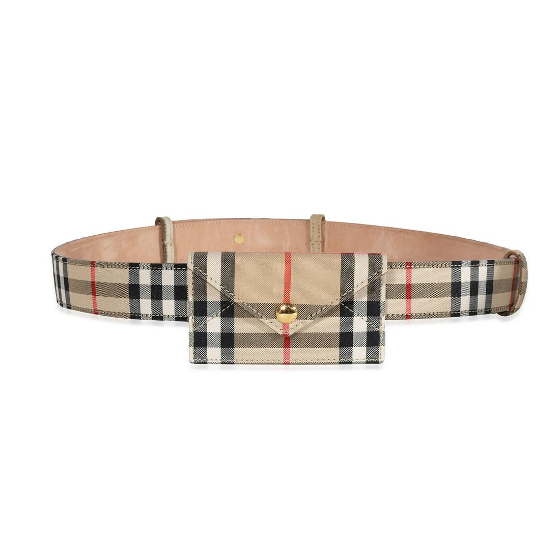 Burberry Archive Beige Vintage Check Cotton Envelope Detail Belt: Burberry Archive Beige Vintage Check Cotton Envelope Detail Belt Original Box?: No Original Papers?: No Dimensions: 45.5 x x Handbag Accessories: Dustbag Bag Length: 45.5 Material: Canvas Color: Beige
