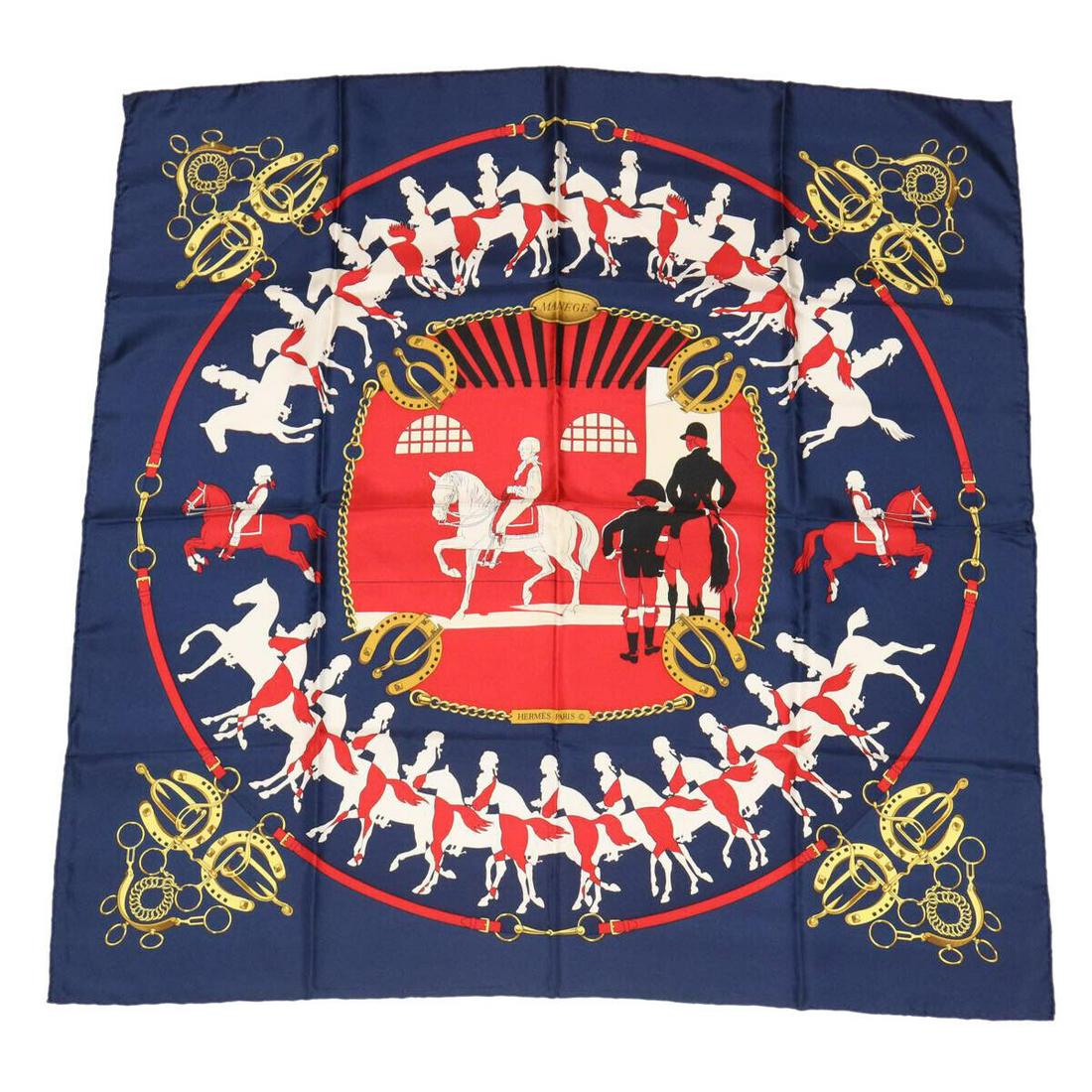 HERMES Carre90 Scarf ""MANEGE"" Silk Navy: HERMES Carre90 Scarf ""MANEGE"" Silk Navy Brand: HERMES Style: Scarf Material: Silk Color: Navy Bag Height: 35.4inch(Approx) / 90cm(Approx) Bag Length: 35.4inch(Approx) / 90cm(Approx) Type: Scarf Exte