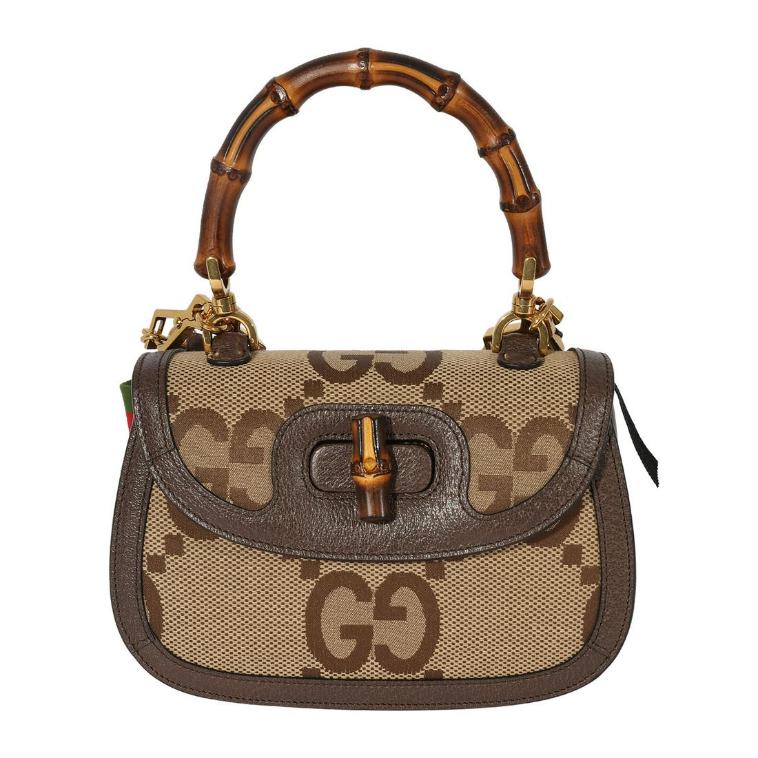 Gucci Bamboo 1947 Jumbo GG Small Handle Bag: Gucci Bamboo 1947 Jumbo GG Small Handle Bag Dimensions: 8.5 x 5.5 x 3 Handbag Accessories: Dustbag;Mirror;Receipt;Care Booklet;Retail Tag;Removable Straps Bag Length: 8.5 in Bag Depth: 3 in Bag Height