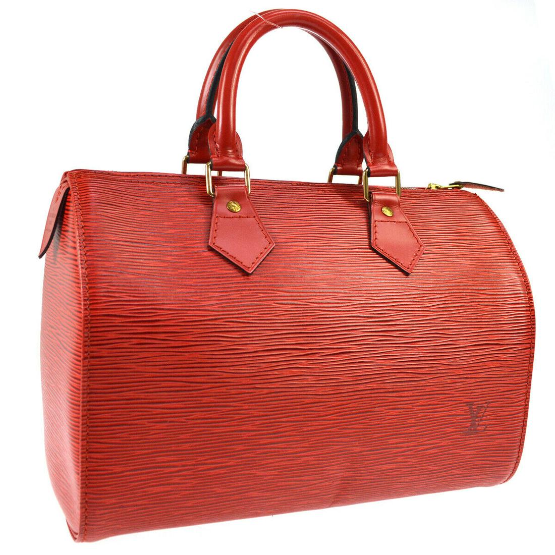 LOUIS VUITTON SPEEDY 25 HAND BAG PURSE RED EPI LEATHER M43017 VI0993: LOUIS VUITTON SPEEDY 25 HAND BAG PURSE RED EPI LEATHER M43017 VI0993 Size: Medium Accents: Logo Model: Louis Vuitton Speedy 25 Style: Hand Bag Bag Height: 7.7 Product Line: Louis Vuitton Speedy Exteri