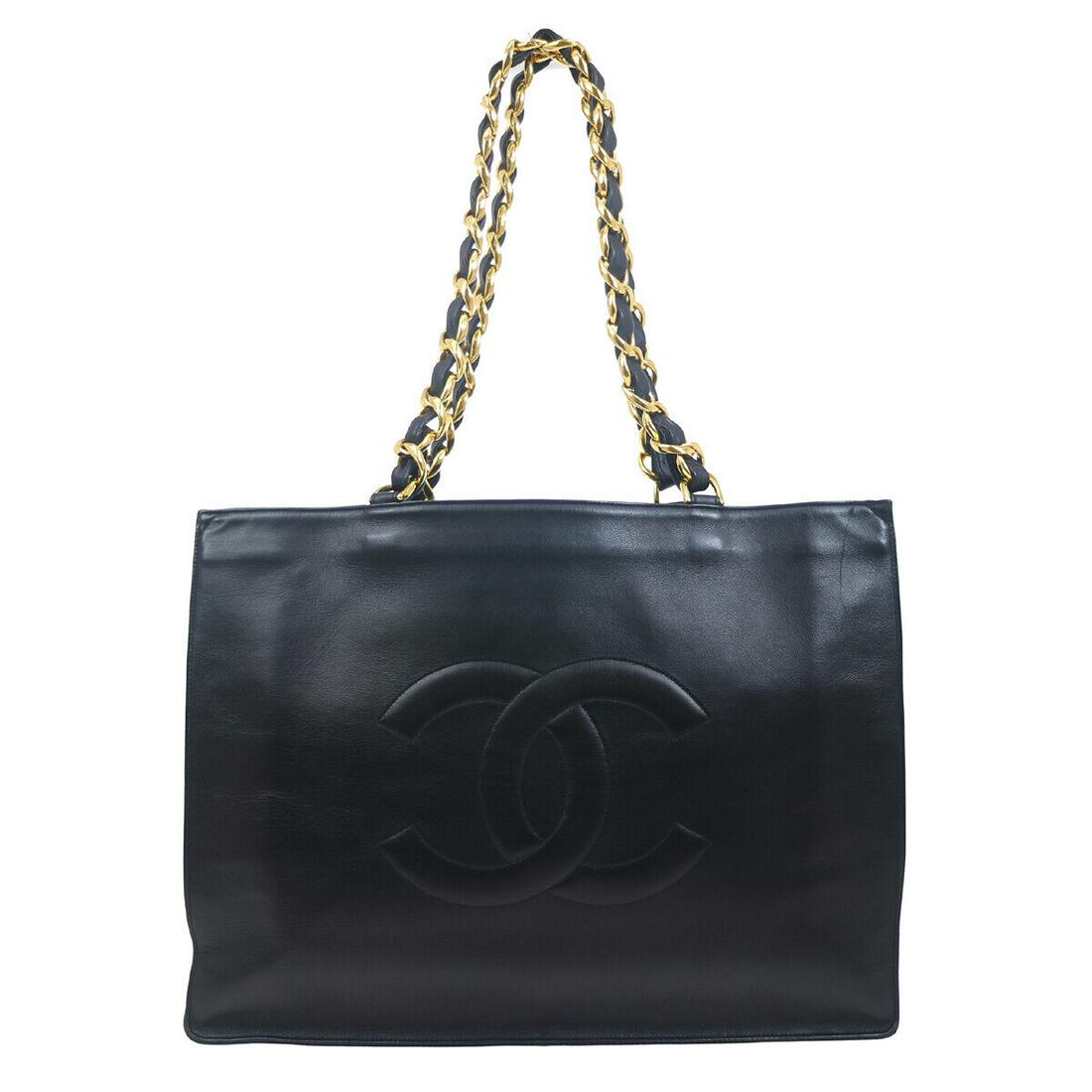 CHANEL Jumbo XL CC Chain Shoulder Tote Bag Purse Black Lambskin 3298632: CHANEL Jumbo XL CC Chain Shoulder Tote Bag Purse Black Lambskin 3298632 Size: Large Accents: Logo Model: Chain Shoulder Tote Style: Tote Handle Style: Double Handles Bag Height: 12.2 Product Line: CHA