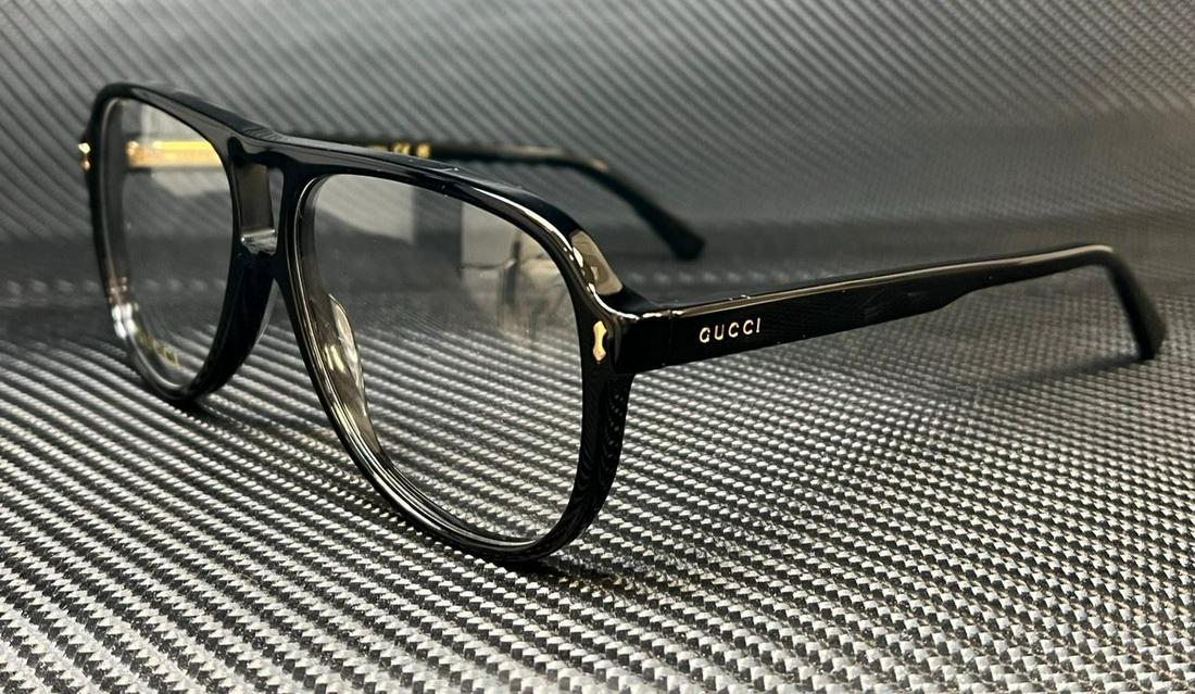 GUCCI GG1044O 001 Black Gold Men's Spring Hinges 57 mm Eyeglasses: GUCCI GG1044O 001 Black Gold Men's Spring Hinges 57 mm Eyeglasses Pattern: Solid Bridge Width: 13 mm Vintage: No Brand: Gucci Frame Color: Black Type: Eyeglasses Model: GG1044O-001 Frame Material: Pla