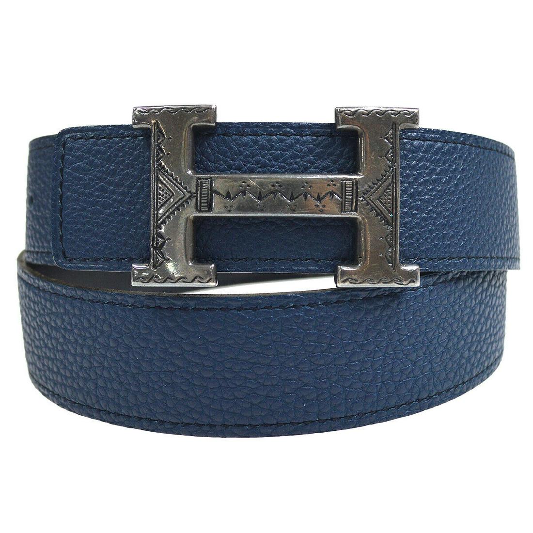 HERMES Toareg H Buckle Constance Reversible Belt #80 Veau Crispe Togo L: HERMES Toareg H Buckle Constance Reversible Belt #80 Veau Crispe Togo L Brand: HERMES Type: Belt Size: 80 Waist Size: 31-33 in Color: Blue Material: Veau Crispe Togo Box calf Outside Condition: A: Exc