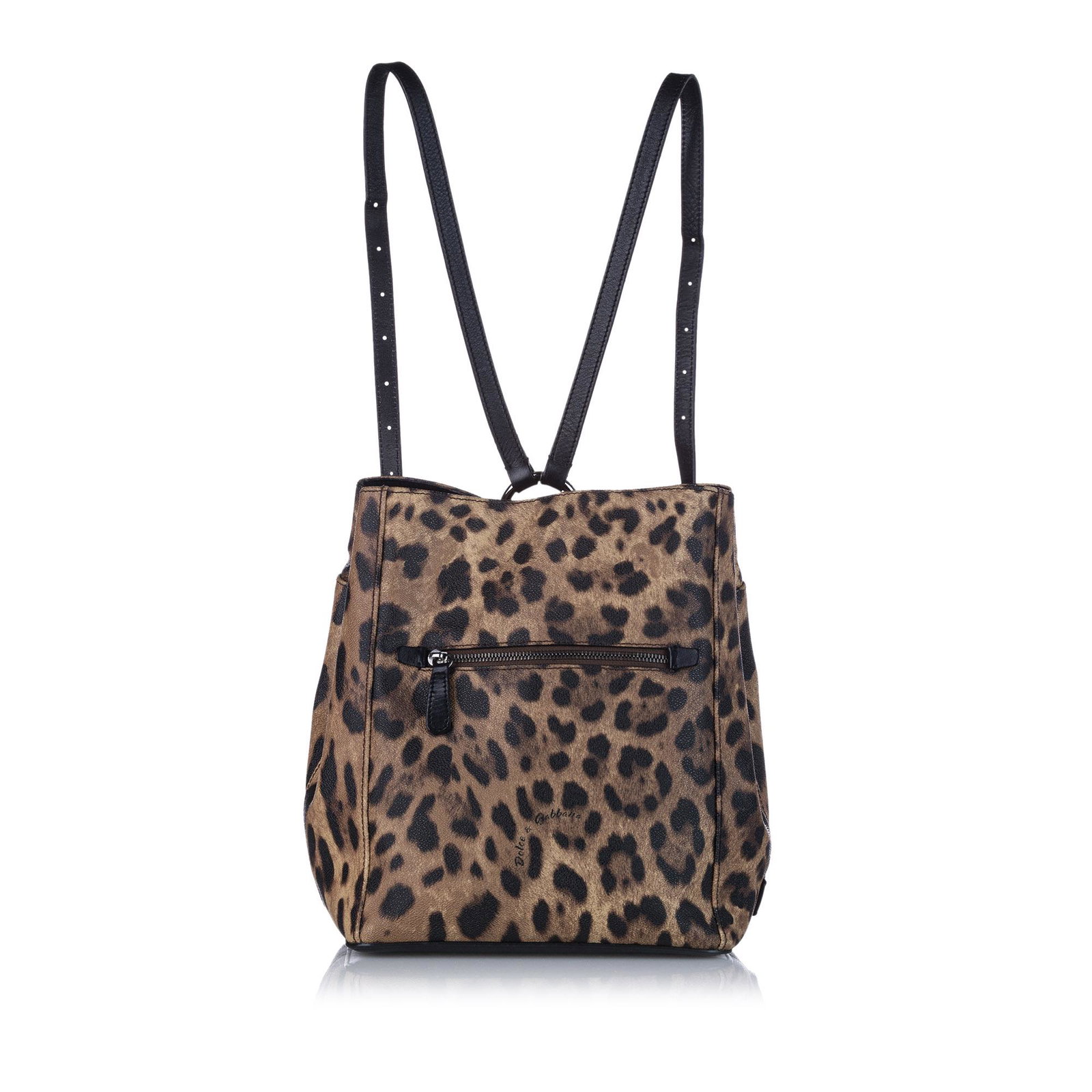 Dolce&Gabbana Leopard Print Leather Backpack: Dolce&Gabbana Leopard Print Leather Backpack This backpack features a printed leather body an exterior front zip pocket flat back straps an open top with lobster claw closure and interior zip and 