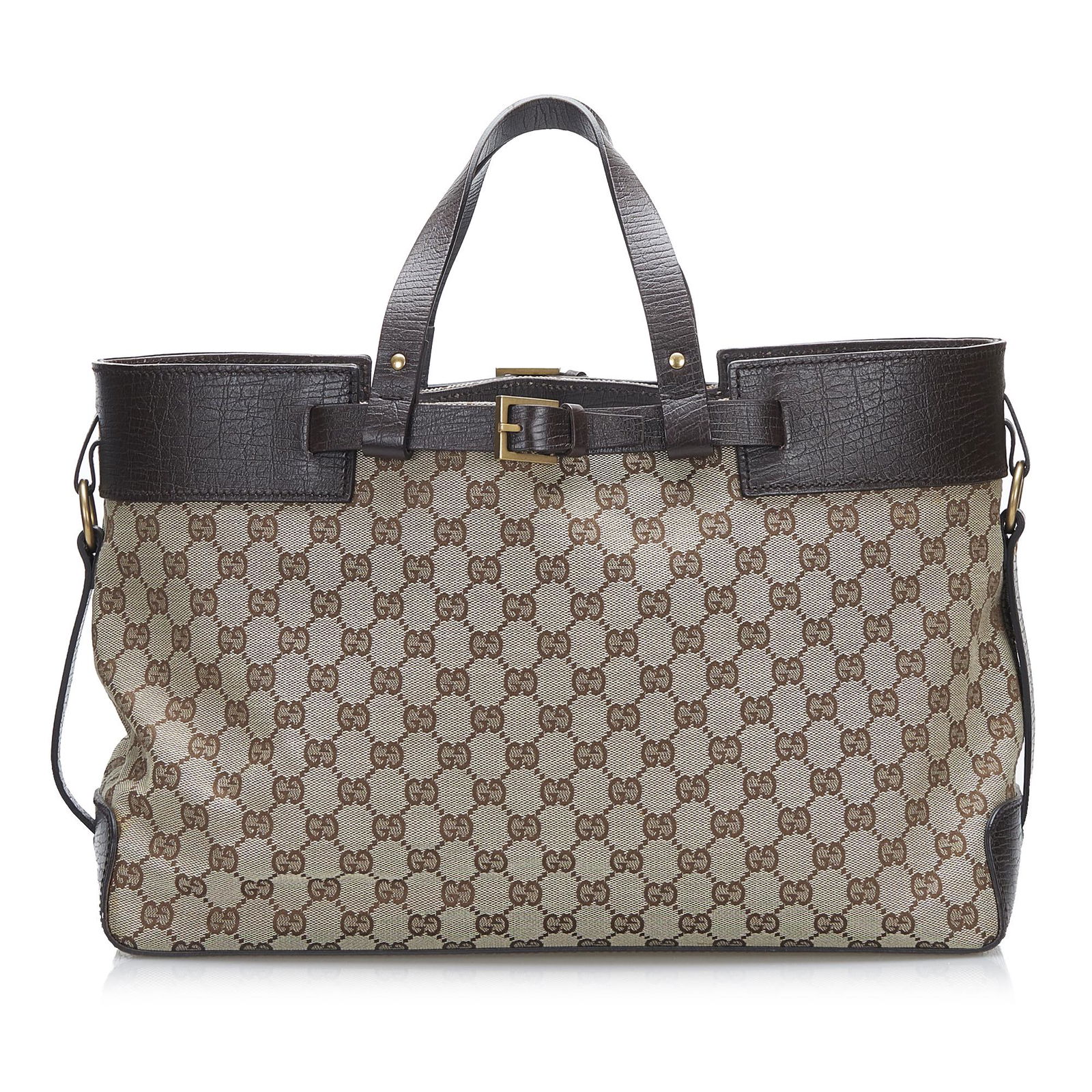 Gucci GG Canvas Tote Bag: Gucci GG Canvas Tote Bag This tote bag features a canvas body with leather trim flat leather handles a top zip closure and an interior zip pocket. Brand: Gucci Model: GG Canvas Tote Bag Origin: Italy