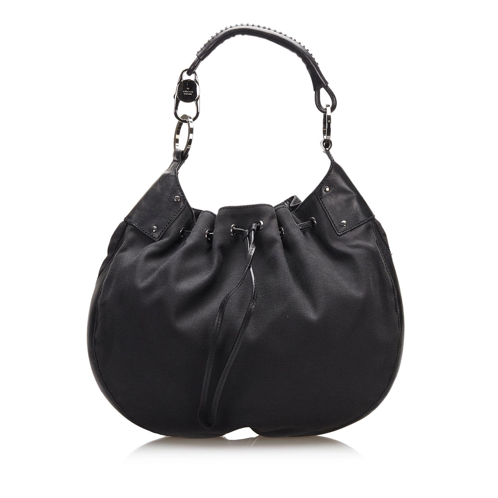 Gucci Nylon Drawstring Hobo Bag: Gucci Nylon Drawstring Hobo Bag This hobo bag feature a nylon body a rolled leather strap a top drawstring closure and an interior zip pocket. Brand: Gucci Model: Nylon Drawstring Hobo Bag Origin: Ita