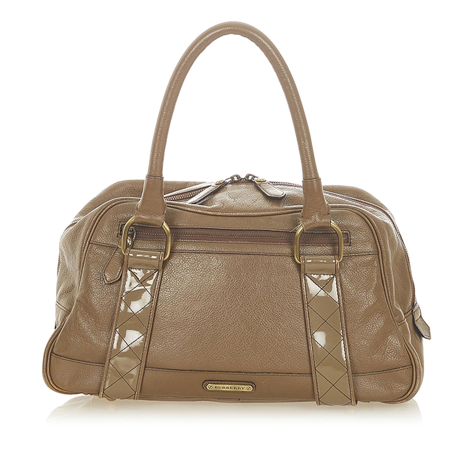 Burberry Leather Handbag: Burberry Leather Handbag This tote bag features a leather body front and back exterior slip pockets a rolled leather handles a top zip closure and an interior zip and slip pockets. Brand: Burberry Mod