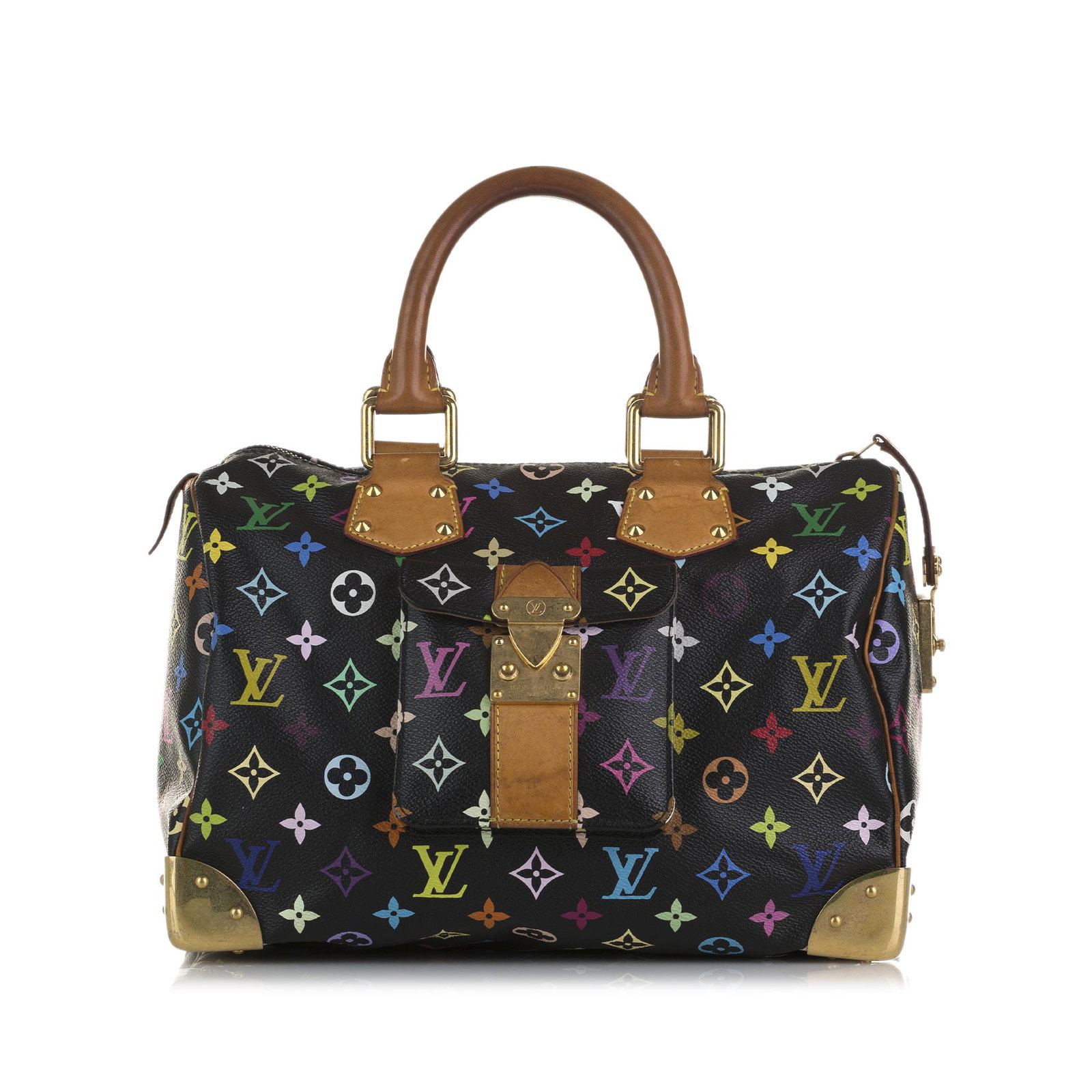 Louis Vuitton Monogram Multicolore Speedy 30: Louis Vuitton Monogram Multicolore Speedy 30 The Speedy 30 features the Monogram Multicolore canvas rolled vachetta handles vachetta trim a top zip closure an exterior flap pocket with a stud closure 