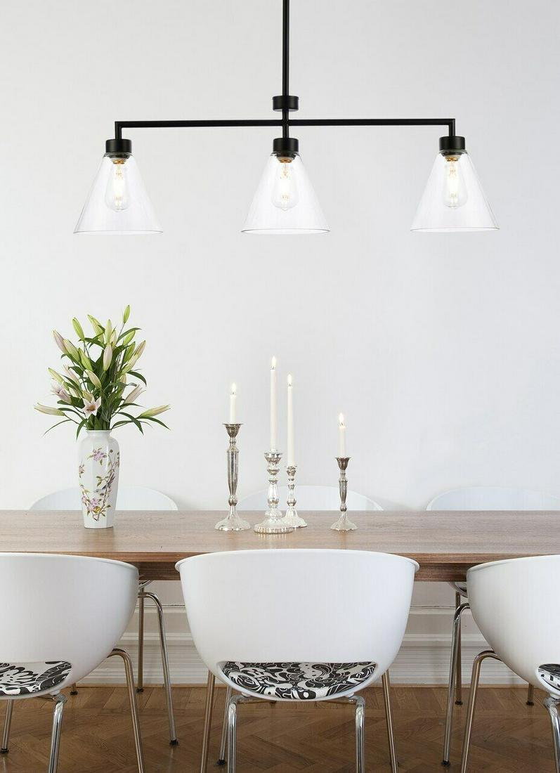 GLASS KITCHEN ISLAND POOL TABLE BLACK PENDANT CHANDELIER LIGHTING 3 LIGHT 38": GLASS KITCHEN ISLAND POOL TABLE BLACK PENDANT CHANDELIER LIGHTING 3 LIGHT 38" Cord Color: Black Model: Mera Number Of Lights: 3 Style: Modern Item Height: Shade Dimensions: H 7.1in W 7.9in Item Width: