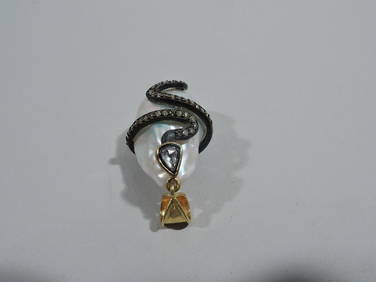 Modern Pendant Necklace Jewelry Italian Natural Pearl Diamonds 18K Gold 1970s (1 of 6)