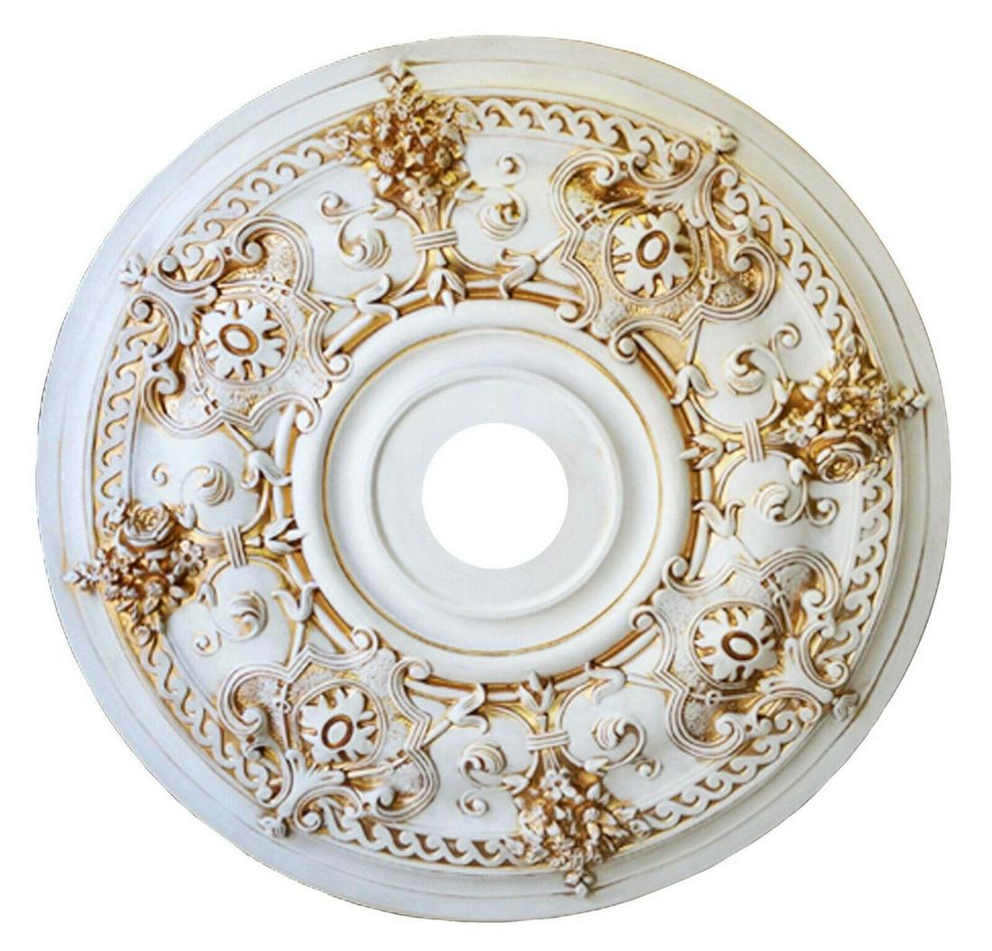 30" ROUND CHANDELIER CEILING MEDALLION ANTIQUE WHITE FRENCH BOUQUET DINING ROOM: 30" ROUND CHANDELIER CEILING MEDALLION ANTIQUE WHITE FRENCH BOUQUET DINING ROOM Model: ARP15 Item Height: 4" Item Width: 30" Assembly Required: No Suggested Room Fit:: Living Room Dining Room Bedroom 