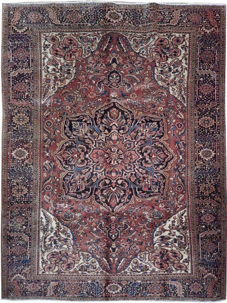 9' x 12' GREAT QUALITY Persian Sherabaian Heriz Rug: 9' x 12' GREAT QUALITY Persian Sherabaian Heriz Rug Size in Feet: Width: 9 x Length: 12 Size in Inches: Width:108 in x Length: 144 in Colors: rustic red blue green. ivory Weave: 100% Handmade Pile: wo