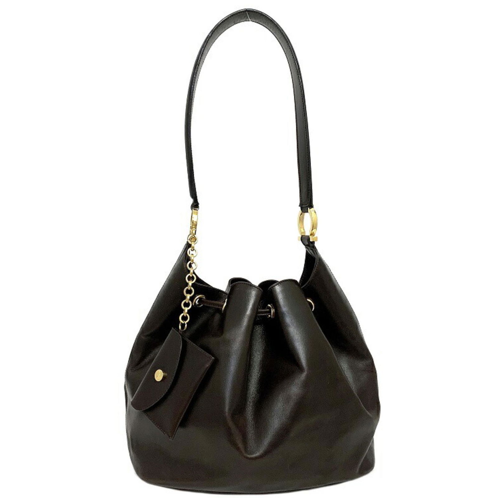 Salvatore Ferragamo Ferragamo One Shoulder Bag Dark Brown Gancini DX-217658 Leather Salvatore: Salvatore Ferragamo Ferragamo One Shoulder Bag Dark Brown Gancini DX-217658 Leather Salvatore Drawstring Calf Ladies Brand: Salvatore Ferragamo Line: Gancini Type: Shoulder bag Material: Leather Leath