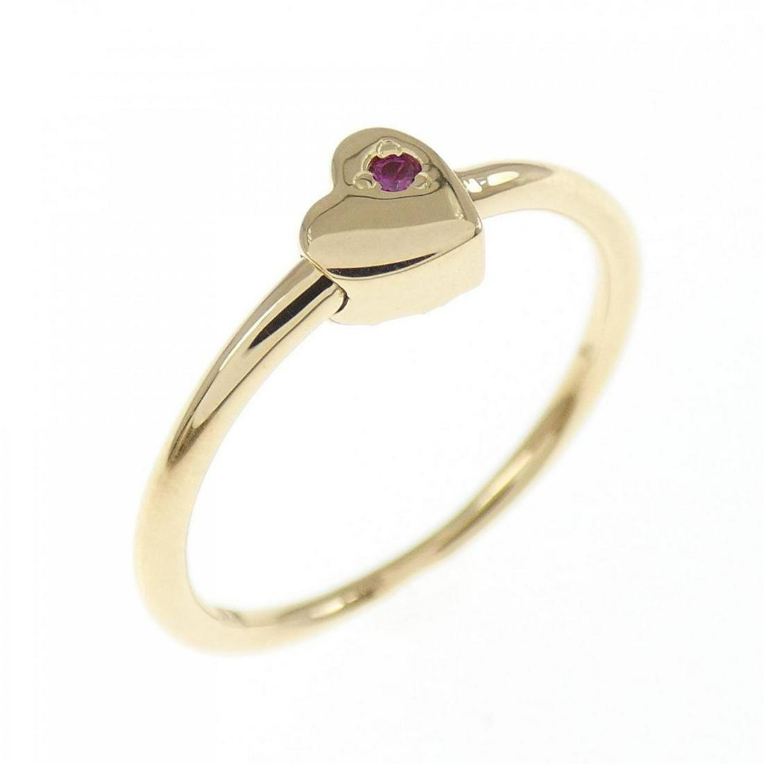 K18YG Heart Ruby Pinky Ring: K18YG Heart Ruby Pinky Ring Style: Ring Material: K18 Yellow Gold "Gender: Ladies " Size: 2.0 (JPN size) Main Stone: Ruby Weight: Weight about:1.1g Actualsize: Max W: 4.1mm Centerstone: Ruby Side Ston