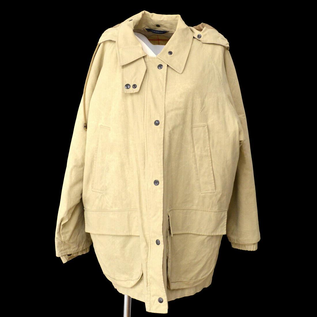 BURBERRY One Panel Sleeve Zip Up Coat Jacket With Hood Beige Cotton: BURBERRY One Panel Sleeve Zip Up Coat Jacket With Hood Beige Cotton Size: #M Accents: Hood Style: Jacket Outer Shell Material: 100% Cotton Season: Fall Spring Type: Jacket Color: Beige Vintage: Yes Cl