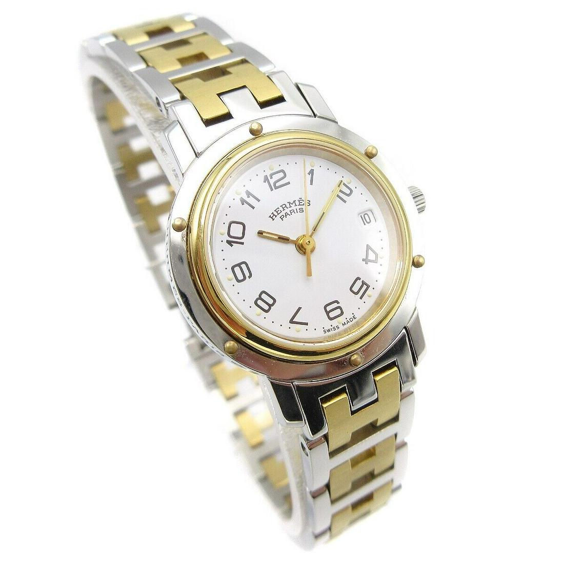 HERMES Clipper Date CL3.240 860125 Quartz Watch Silver Gold Stainless: HERMES Clipper Date CL3.240 860125 Quartz Watch Silver Gold Stainless Movement: Quartz Indices: Arabic Numerals 12-Hour Dial Band/Strap: Bracelet Brand: HERMES Case Color: Gold Silver Type: Wristwatch