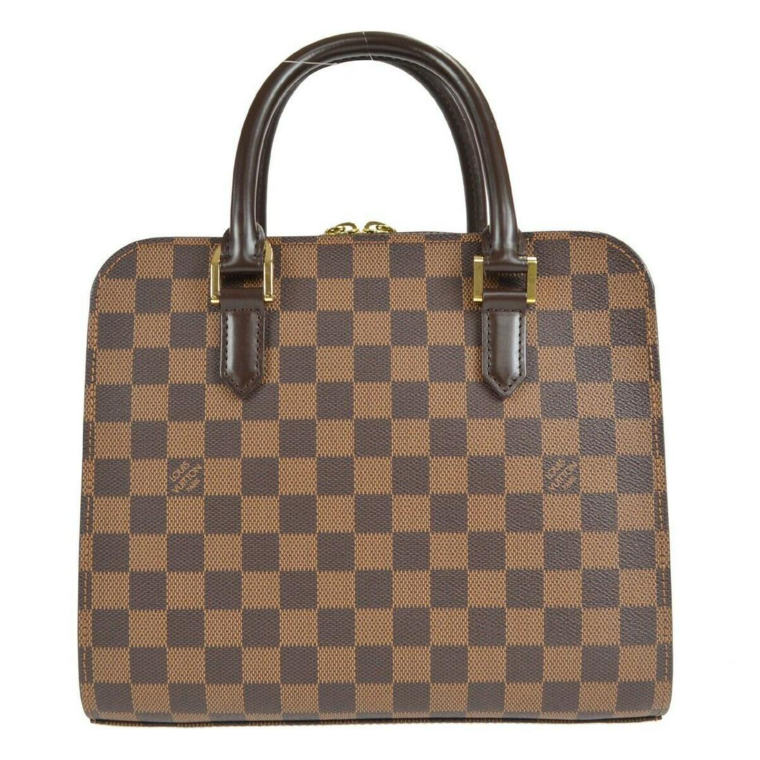 LOUIS VUITTON TRIANA HAND BAG PURSE DAMIER CANVAS EBENE N51155 VI0070: LOUIS VUITTON TRIANA HAND BAG PURSE DAMIER CANVAS EBENE N51155 VI0070 Size: Medium Model: LOUIS VUITTON TRIANA Style: Satchel/Top Handle Bag Handle Style: Double Handles Bag Height: 9 in Exterior Colo