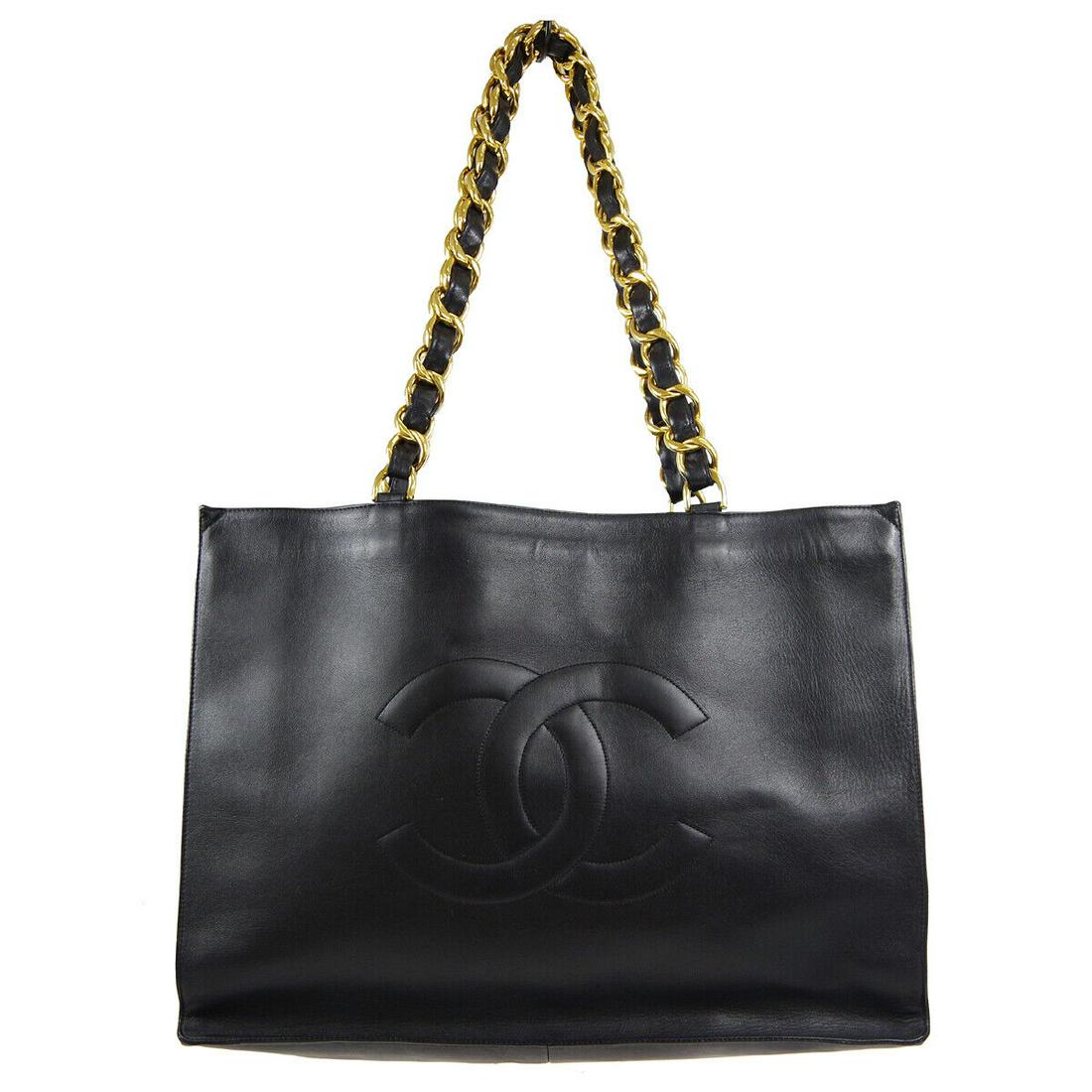 CHANEL Jumbo CC XL Chain Shoulder Tote Bag 3747345 Purse Black Lambskin