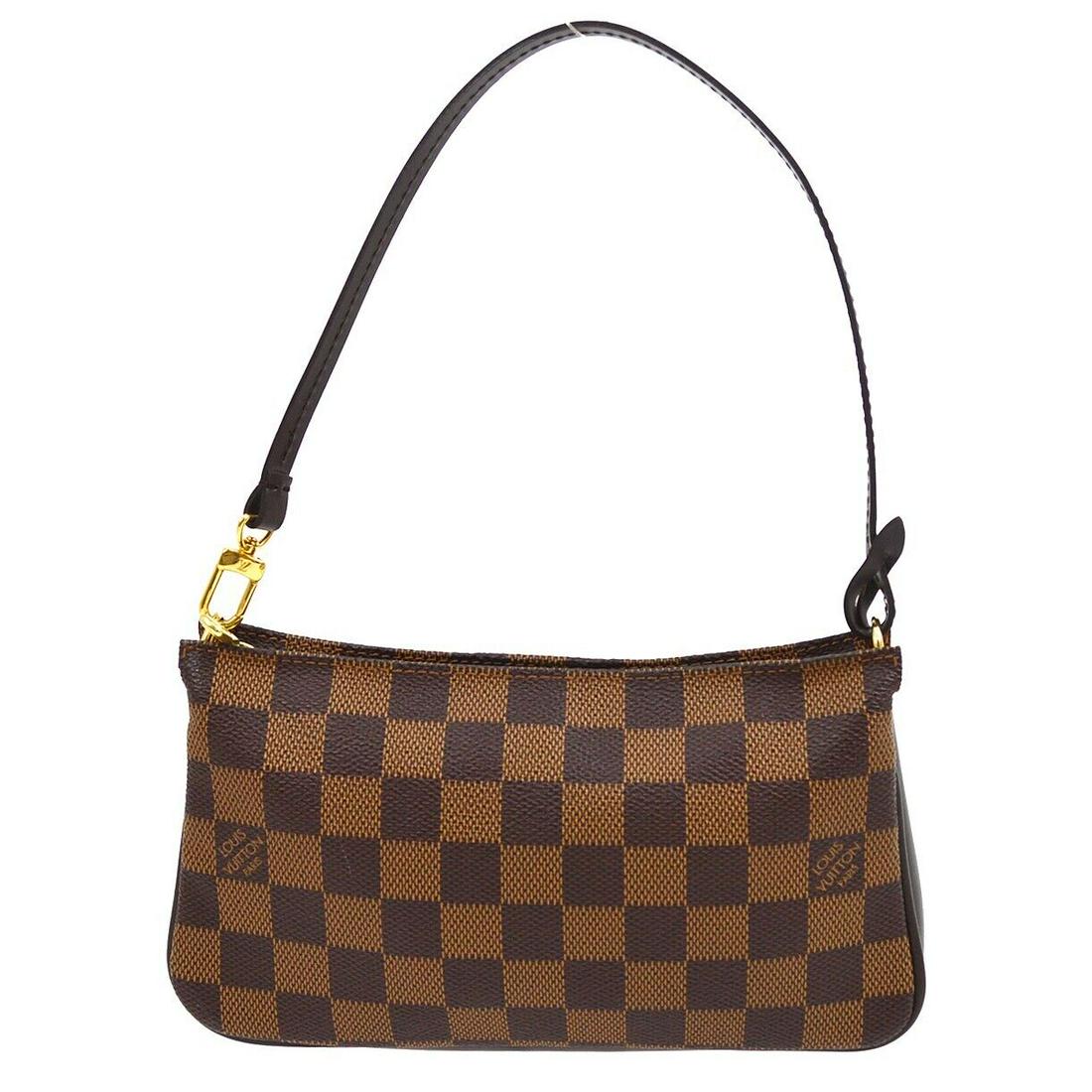 LOUIS VUITTON NAVONA HANDBAG POUCH PURSE DAMIER EBENE N51983 FL0013: LOUIS VUITTON NAVONA HANDBAG POUCH PURSE DAMIER EBENE N51983 FL0013 Bag Width: 8.7 Pattern: Check Bag Height: 4.9 Closure: Zip Occasion: Casual Handle/Strap Color: Brown Size: Medium Handle Style: Top