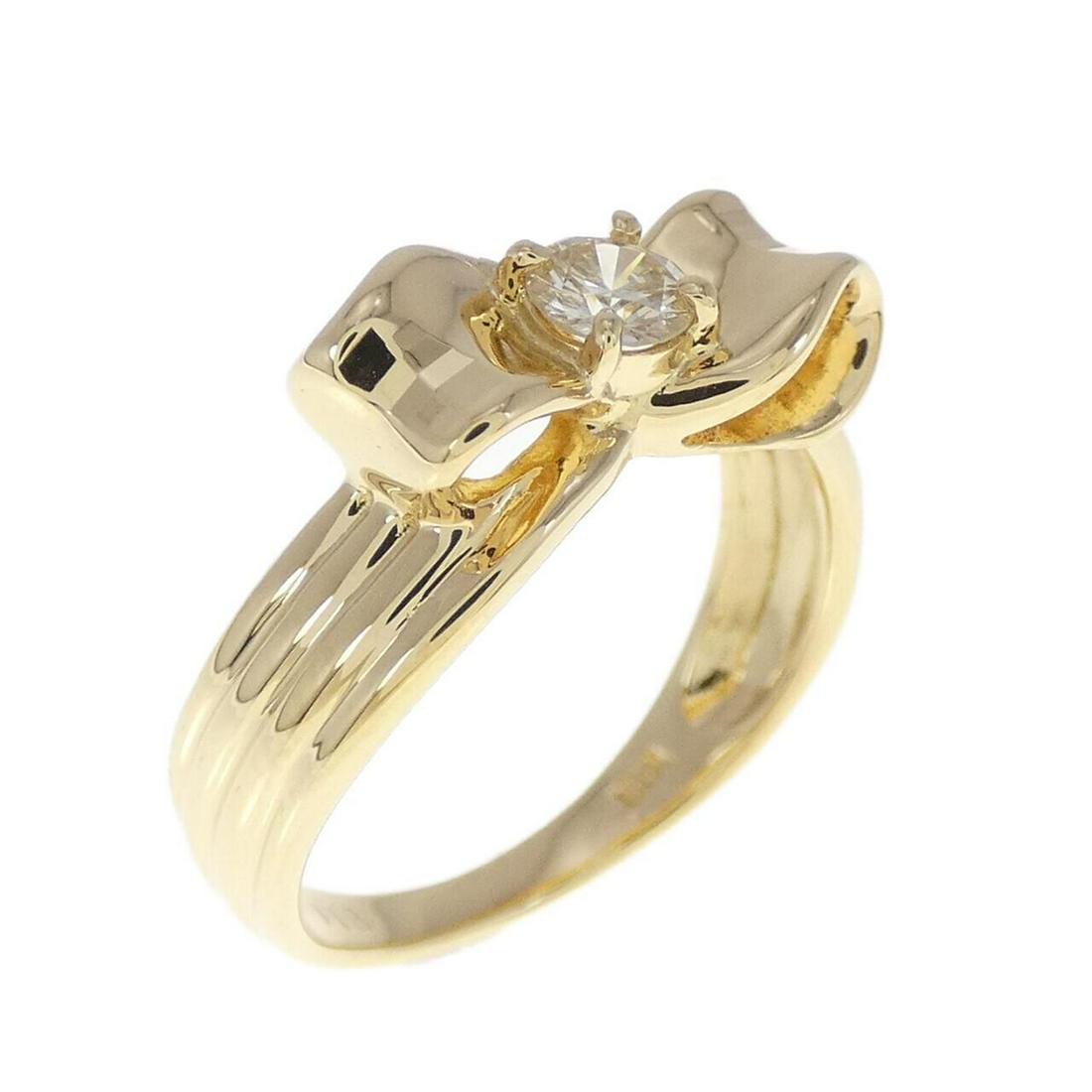 K18YG Ribbon Diamond Ring 0.18CT: K18YG Ribbon Diamond Ring 0.18CT Style: Ring Material: K18 Yellow Gold "Gender: Ladies " Size: 11.0 (JPN size) Main Stone: Diamond 0.18CT Weight: Weight about:3.9g Actualsize: Max W: 7.1mm Centerstone