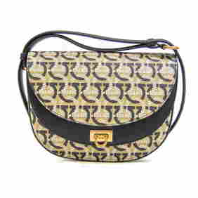 Salvatore Ferragamo Gancini 21 H986 Women's Leather PVC Shoulder Bag Beige Black White (1 of 11)