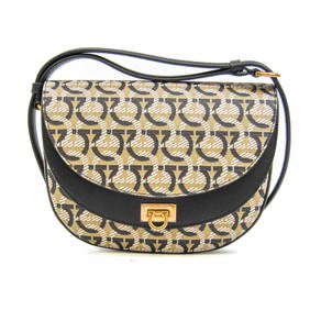 Salvatore Ferragamo Gancini 21 H986 Women's Leather PVC Shoulder Bag Beige Black White (1 of 11)