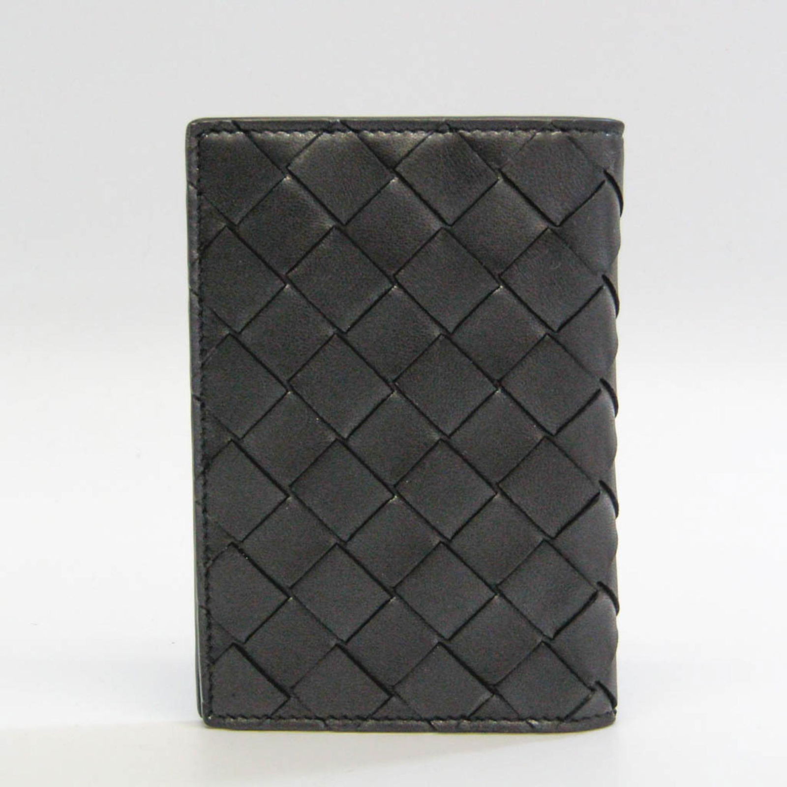Bottega Intrecciato 607482 Leather Passport Cover Black