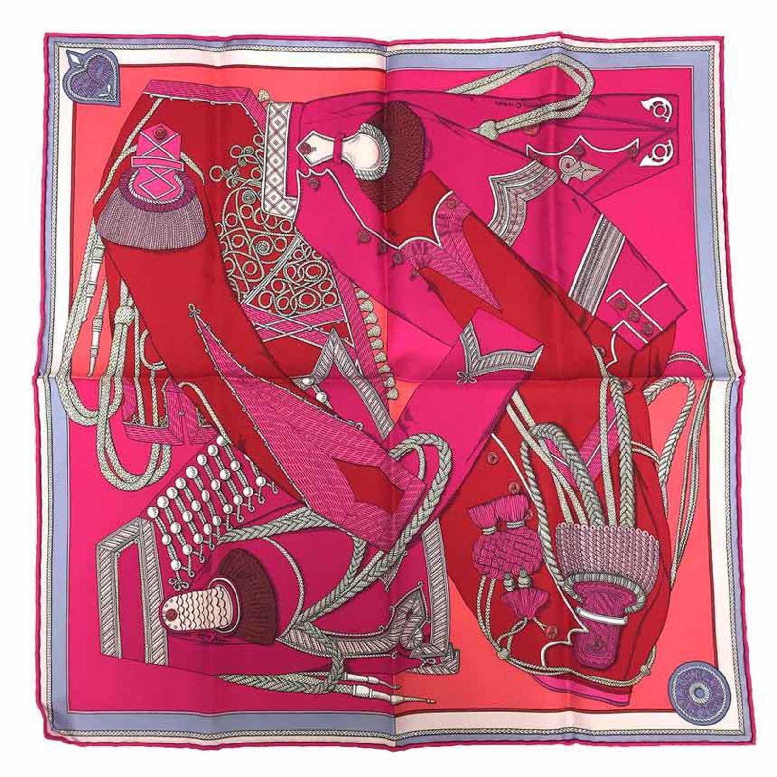 HERMES Hermes Carre 45 42 Zouaves et Dragons Zouave and Dragon Pink Silk 100%: HERMES Hermes Carre 45 42 Zouaves et Dragons Zouave and Dragon Pink Silk 100% Brand: Hermes Country of Origin: France Type: Scarf Gender: Women Color: Pink Material: Silk100% Silk: 100% Size (LxW): 42