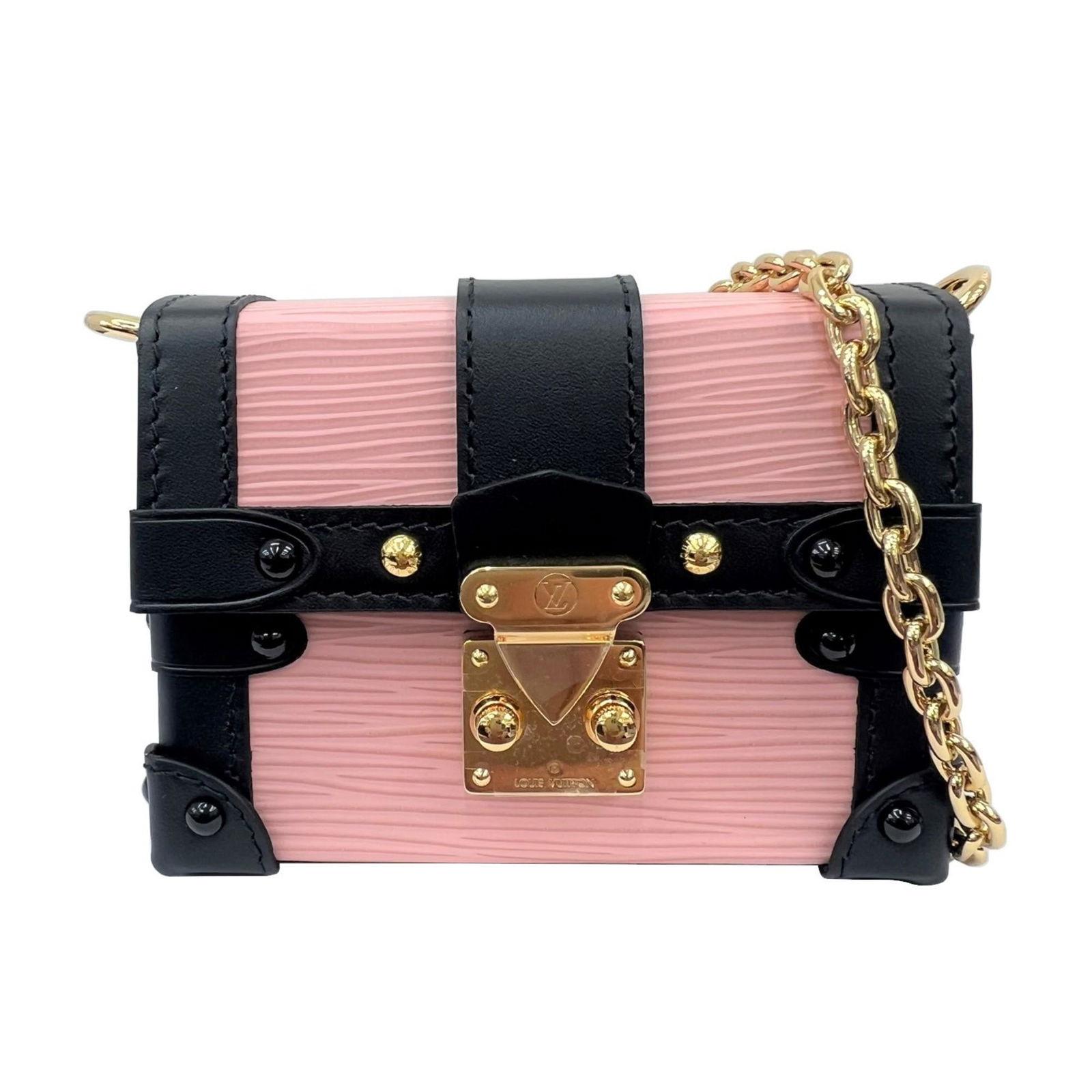 LOUIS VUITTON Louis Vuitton Portefeuille Trunk Epi Pink Black Chain Shoulder Mini Bag Card Case: LOUIS VUITTON Louis Vuitton Portefeuille Trunk Epi Pink Black Chain Shoulder Mini Bag Card Case Women's Brand: Louis Vuitton Type: Shoulder bag Color: Black Pink Gender: Women Size (HxWxD): 7.8cm x 11