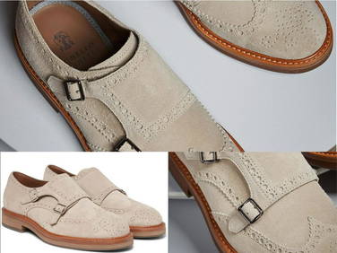 Brunello Cucinelli Double Monk Suede Pattern Shoes Brogues Monk-Strap 42- (1 of 11)