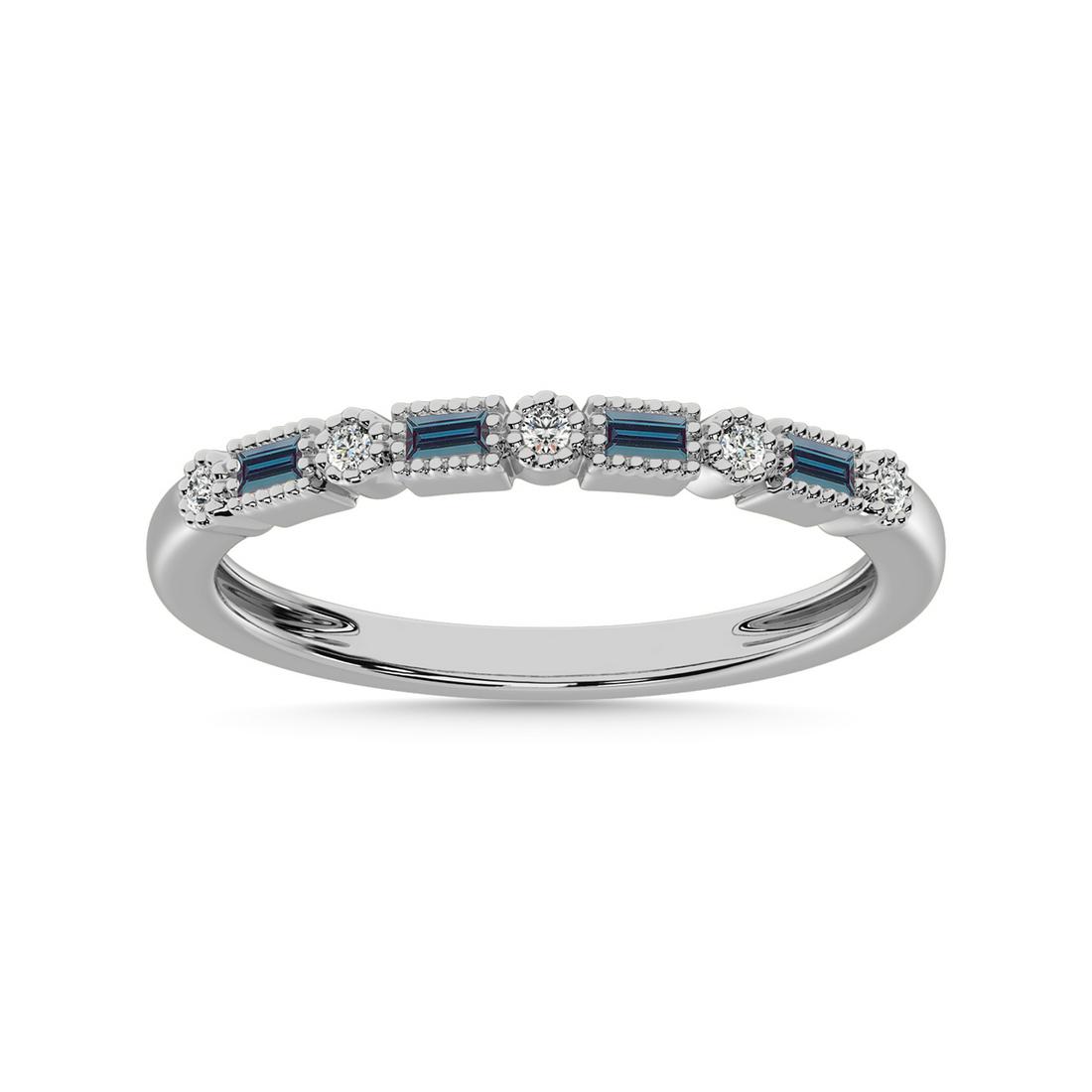 Synthetic Alexendrite and Alternate Diamond 1/3 Ct.Tw. Stack Band in 10K White Gold: Synthetic Alexendrite and Alternate Diamond 1/3 Ct.Tw. Stack Band in 10K White Gold Metal: 10k White Gold Sizes Avilable: 4,5,6,7,8,9 Stone Count: 9.0 Stone Shape: Round / Sbg Synthetic Alexandrite St