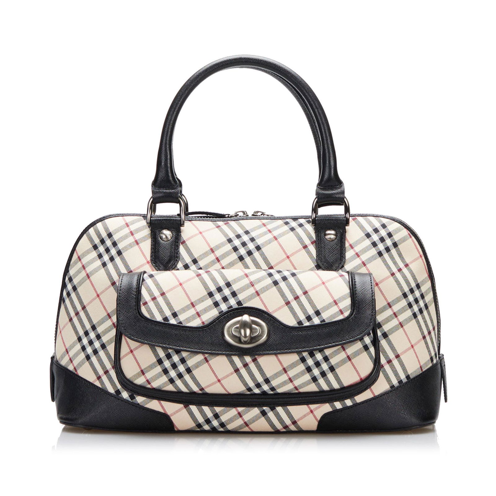 Burberry Nova Check Handbag: Burberry Nova Check Handbag This handbag features a canvas body with leather trim an exterior front flap pocket with turn lock closure rolled leather handles a top zip closure and an interior zip pock