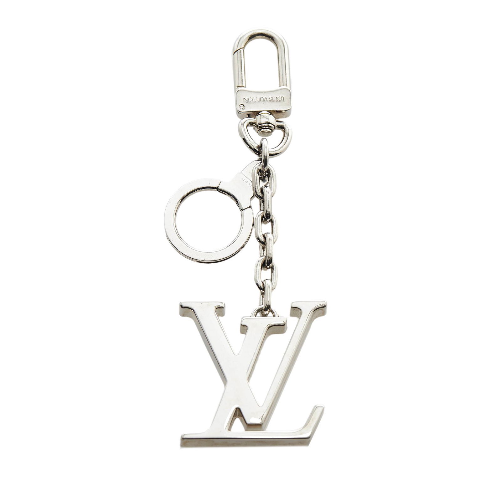 Louis Vuitton LV Initiales Key Chain: Louis Vuitton LV Initiales Key Chain This key holder features a silver-tone metal body a key ring and a lobster claw clasp attachment. Brand: Louis Vuitton Model: LV Initiales Key Chain Origin: France