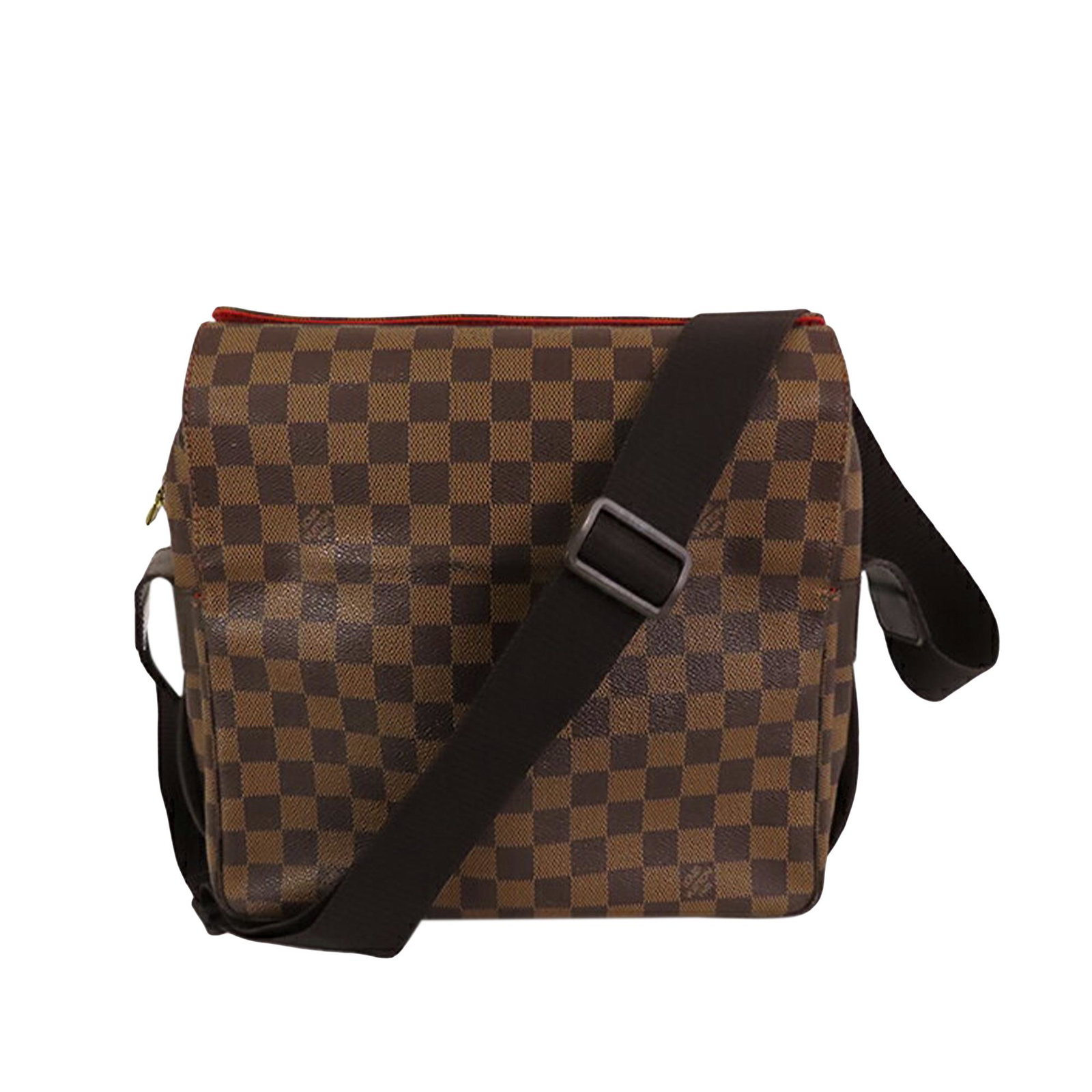 Louis Vuitton Damier Ebene Naviglio: Louis Vuitton Damier Ebene Naviglio The Naviglio features a damier canvas body an adjustable flat nylon strap a top flap with snap closures a top zip closure exterior slip pockets and an interior slip