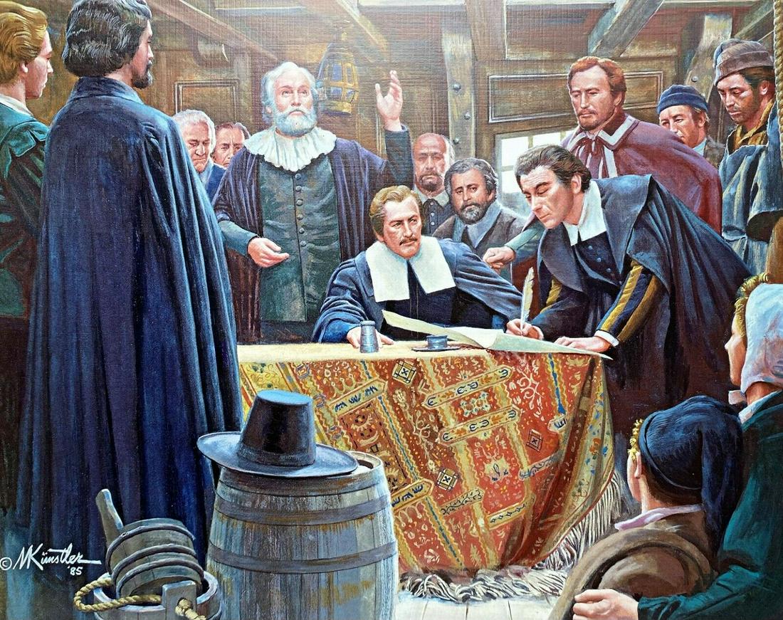 Mort Kunstler Civil War Print - Mayflower Compact Custom Gallery Framed: Mort Kunstler Civil War Print - Mayflower Compact Custom Gallery Framed Features: Framed Matted Region Of Origin: New York USA Item Width: 18 in Production Technique: Off Set Lithograph Item Length: 1